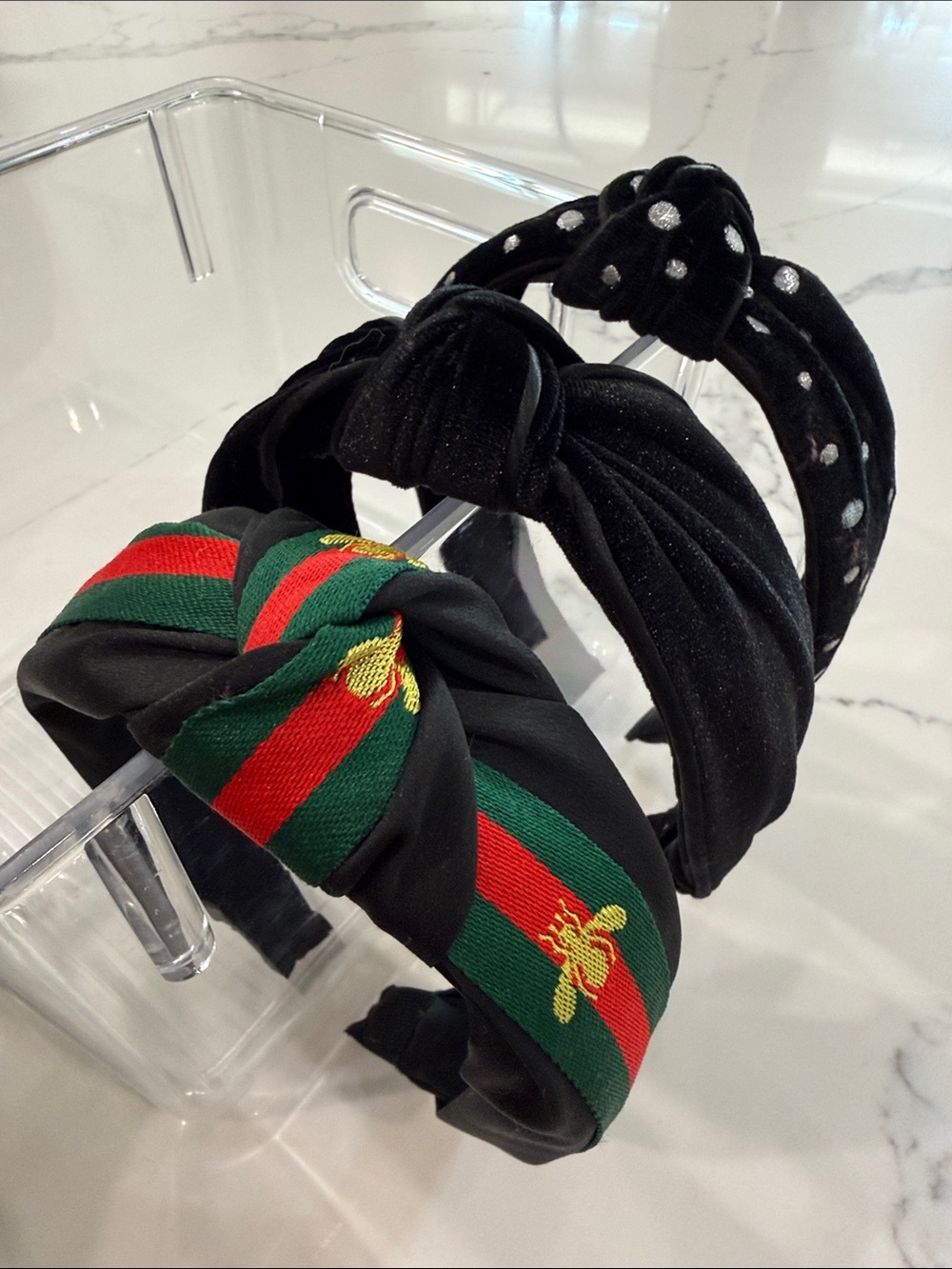 Knotted Headband Trio with Embroidered Bee Accent